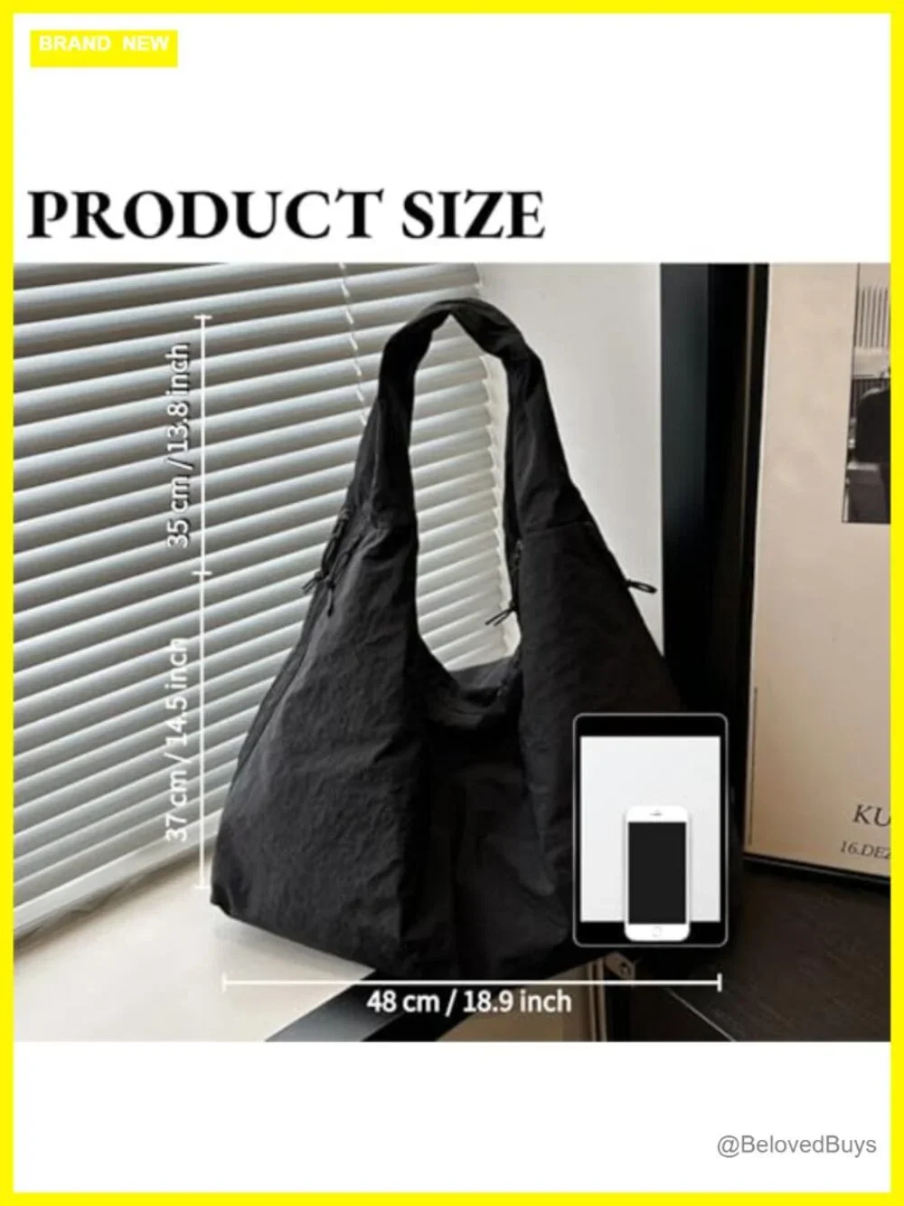 Large Nylon Slouchy Tote Bag with Multiple Pockets Shoulder Hobo Bag